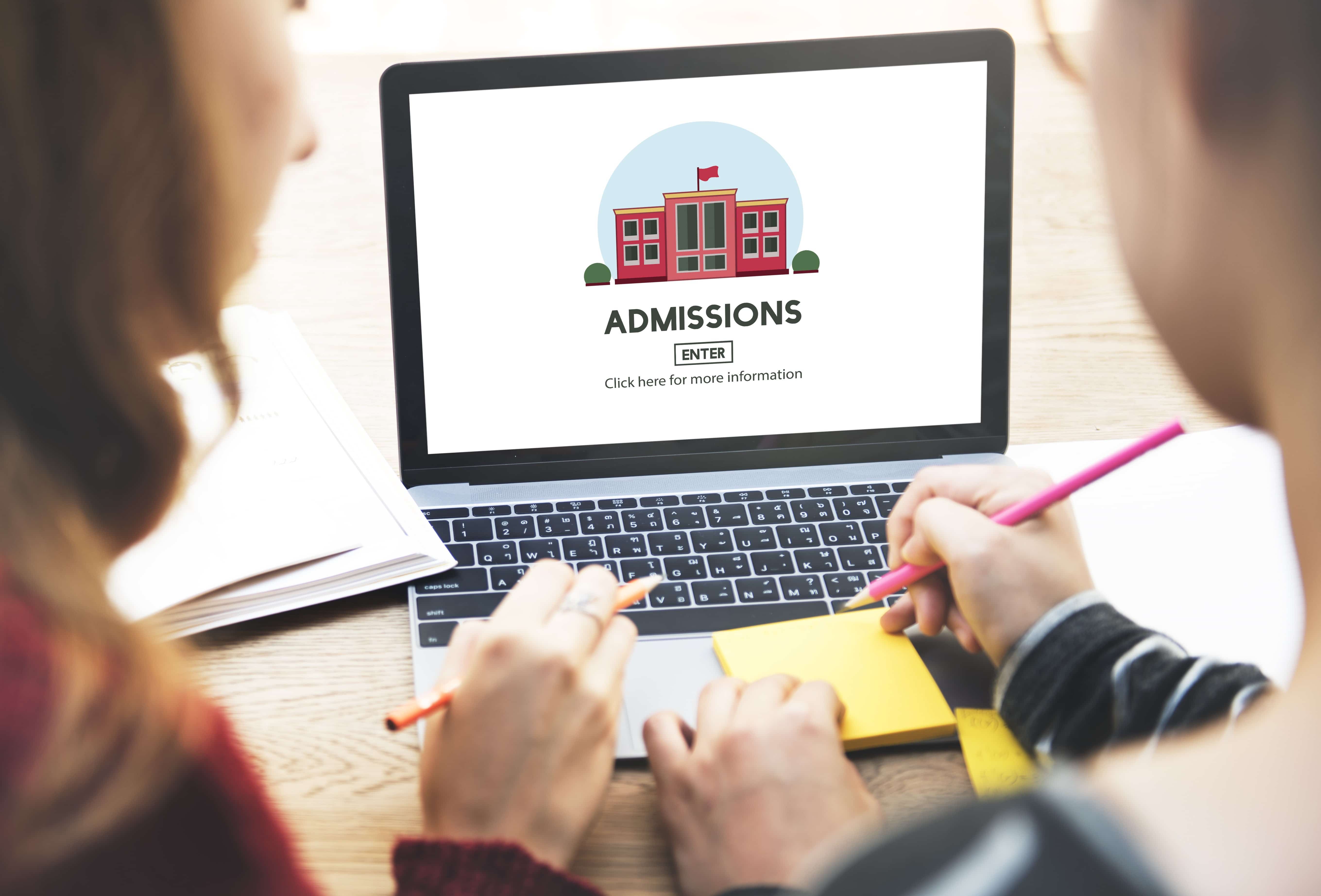 Admissions screen on a laptop
